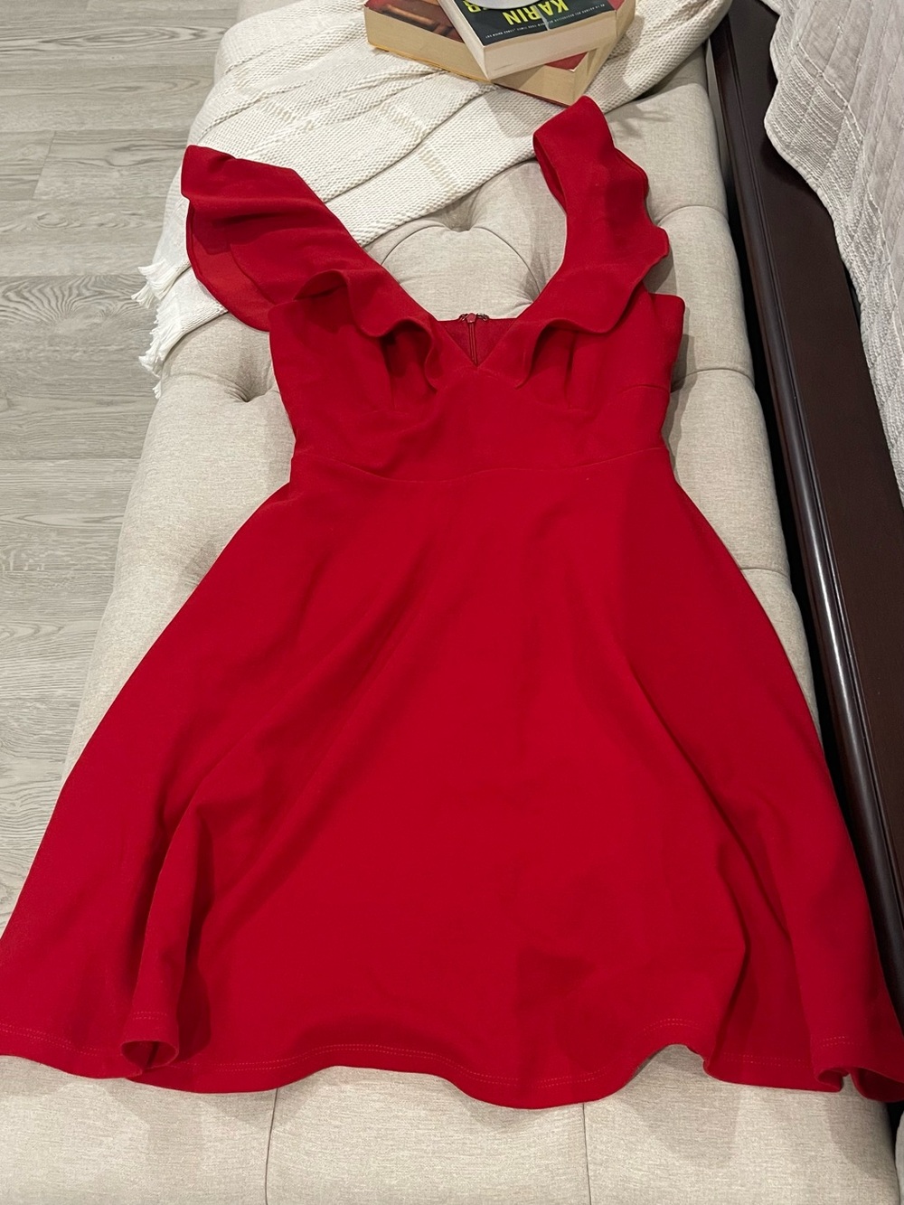 Jump Red Ruffle-Trim Midi Dress
